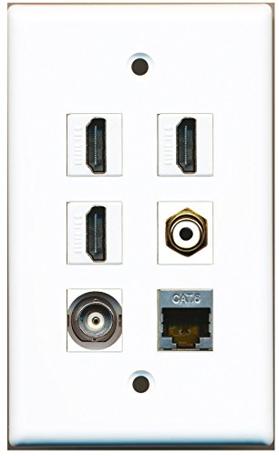 RiteAV - 3 HDMI 1 Port RCA White 1 Port Shielded Cat6 Ethernet 1 Port BNC Wall Plate