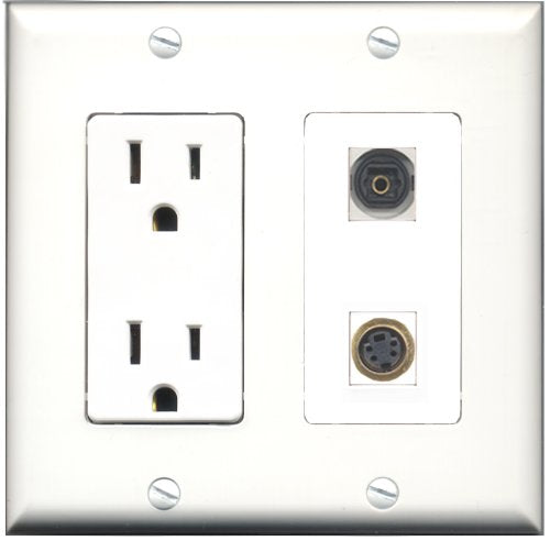 RiteAV - 15 Amp Power Outlet and 1 Port S-Video and 1 Port Toslink Decorative Type Wall Plate White