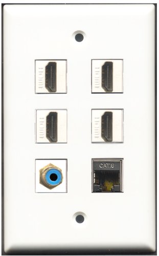 RiteAV - 4 Port HDMI 1 RCA Blue 1 Shielded Cat6 Ethernet Wall Plate
