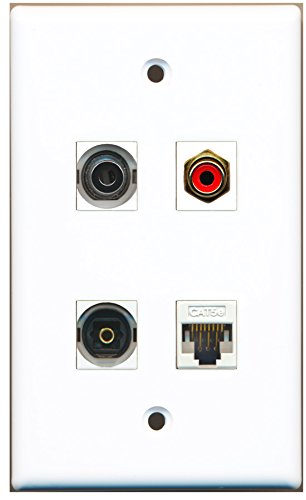 RiteAV - 1 Port RCA Red 1 Port Toslink 1 Port 3.5mm 1 Port Cat5e Ethernet White Wall Plate