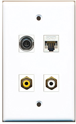 RiteAV - 1 Port RCA White 1 Port RCA Yellow 1 Port 3.5mm 1 Port Cat5e Ethernet White Wall Plate