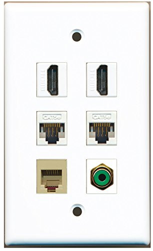 RiteAV - 2 HDMI 1 Port RCA Green 1 Port Phone RJ11 RJ12 Beige 2 Port Cat5e Ethernet White Wall Plate