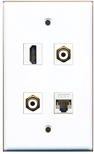 RiteAV - 1 Port HDMI 2 Port RCA White 1 Port Cat5e Ethernet White Wall Plate