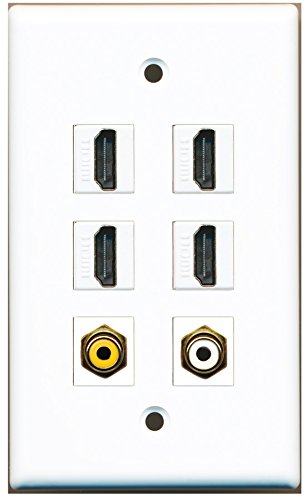 RiteAV - 4 Port HDMI 1 RCA White 1 RCA Yellow Wall Plate