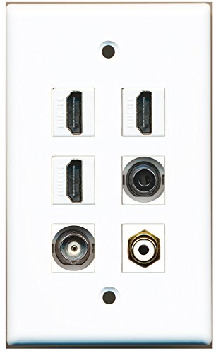 RiteAV - 3 HDMI 1 Port RCA White 1 Port 3.5mm 1 Port BNC Wall Plate