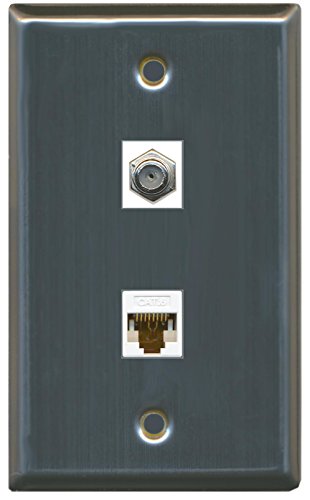 RiteAV (1 Gang Flat) Coax Cat6 White Wall Plate Stainless Steel