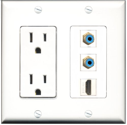 RiteAV - 15 Amp Power Outlet 1 Port HDMI 2 Port RCA Blue Decorative Wall Plate