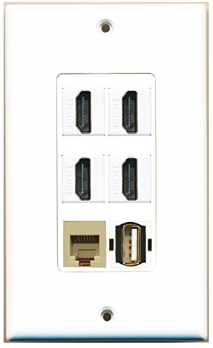 RiteAV - 4 Port HDMI 1 USB A-A 1 Phone RJ11 RJ12 Beige Wall Plate Decorative
