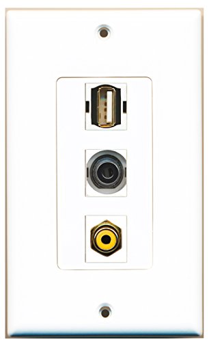 RiteAV - 1 Port RCA Yellow and 1 Port USB A-A and 1 Port 3.5mm Decorative Wall Plate Decorative