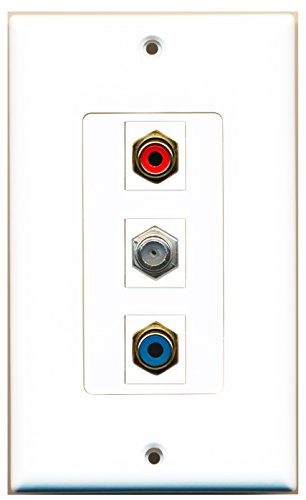 RiteAV - 1 Port RCA Red and 1 Port RCA Blue and 1 Port Coax Cable TV- F-Type Decorative Wall Plate Decorative