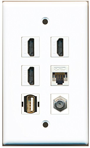 RiteAV - 3 HDMI 1 Port Coax Cable TV- F-Type 1 Port USB A-A 1 Port Cat5e Ethernet White Wall Plate