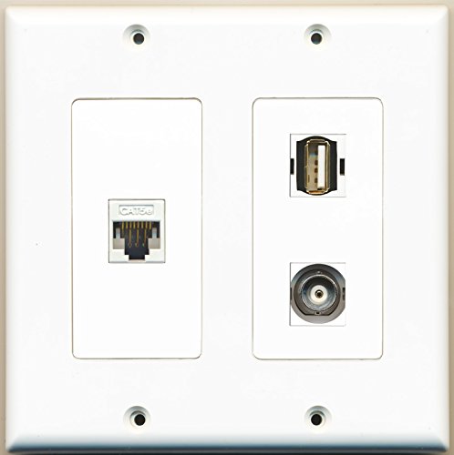 RiteAV - 1 Port USB A-A 1 Port BNC 1 Port Cat5e Ethernet White - 2 Gang Wall Plate
