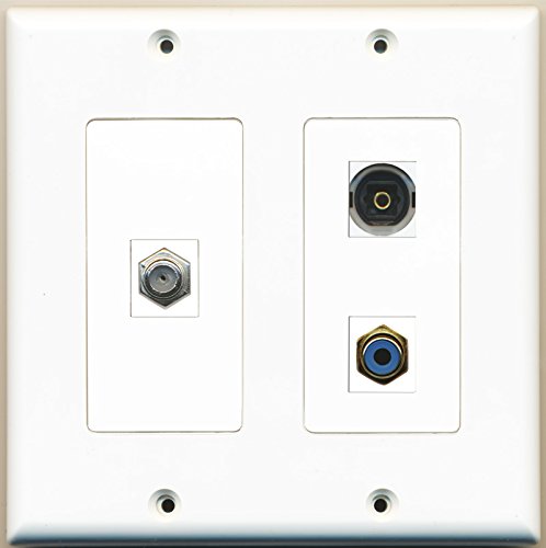 RiteAV - 1 Port RCA Blue 1 Port Coax Cable TV- F-Type 1 Port Toslink - 2 Gang Wall Plate
