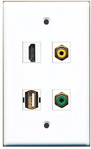 RiteAV - 1 Port HDMI 1 Port RCA Yellow 1 Port RCA Green 1 Port USB A-A Wall Plate