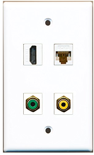 RiteAV - 1 Port HDMI 1 Port RCA Yellow 1 Port RCA Green 1 Port Cat6 Ethernet White Wall Plate