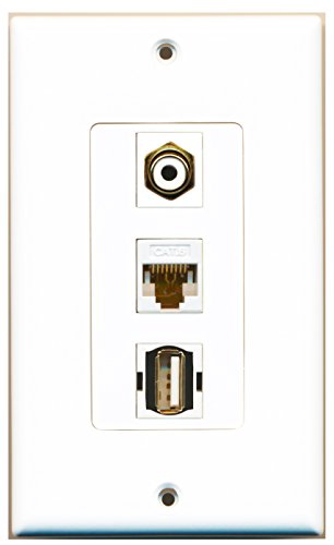 RiteAV - 1 Port RCA White and 1 Port USB A-A and 1 Port Cat6 Ethernet White Decorative Wall Plate Decorative