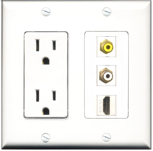 RiteAV - 15 Amp Power Outlet 1 Port HDMI 1 Port RCA White 1 Port RCA Yellow Decorative Wall Plate