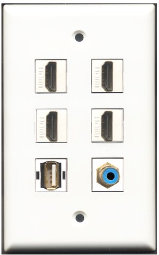 RiteAV - 4 Port HDMI 1 RCA Blue 1 USB A-A Wall Plate