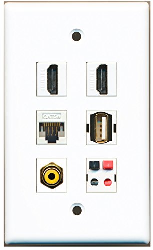 RiteAV - 2 HDMI 1 Port RCA Yellow 1 Port USB A-A 1 Port Cat5e Ethernet White 1 Port Speaker Wall Plate