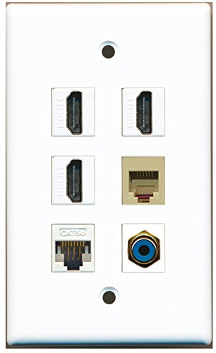 RiteAV - 3 HDMI 1 Port RCA Blue 1 Port Phone RJ11 RJ12 Beige 1 Port Cat5e Ethernet White Wall Plate