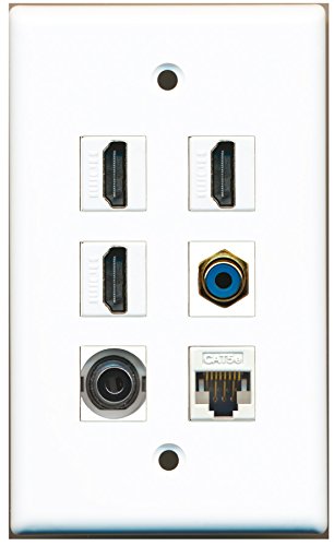 RiteAV - 3 HDMI 1 Port RCA Blue 1 Port 3.5mm 1 Port Cat5e Ethernet White Wall Plate