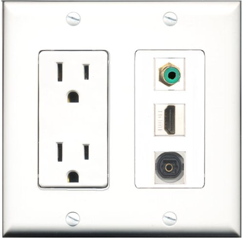 RiteAV - 15 Amp Power Outlet 1 Port HDMI 1 Port RCA Green 1 Port Toslink Decorative Wall Plate