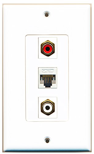 RiteAV - 1 Port RCA Red and 1 Port RCA White and 1 Port Cat5e Ethernet White Decorative Wall Plate