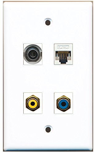 RiteAV - 1 Port RCA Yellow 1 Port RCA Blue 1 Port 3.5mm 1 Port Cat5e Ethernet White Wall Plate