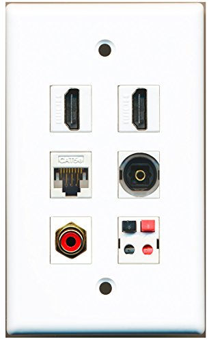 RiteAV - 2 HDMI 1 Port RCA Red 1 Port Toslink 1 Port Cat5e Ethernet White 1 Port Speaker Wall Plate