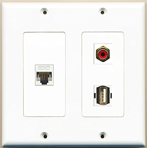 RiteAV - 1 Port RCA Red 1 Port USB A-A 1 Port Cat5e Ethernet White - 2 Gang Wall Plate