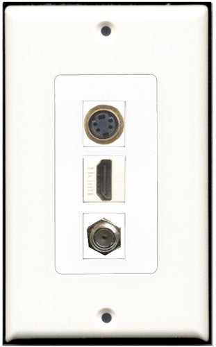 RiteAV - 1 Port HDMI 1 Coax Cable TV- F-Type 1 S-Video Wall Plate Decorative