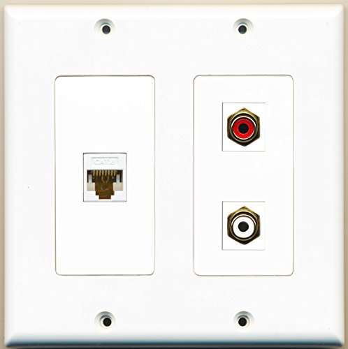 RiteAV - 1 Port RCA Red 1 Port RCA White 1 Port Cat6 Ethernet White - 2 Gang Wall Plate