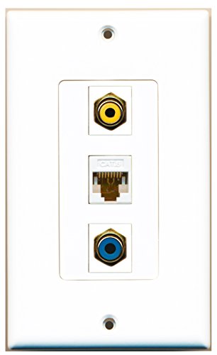 RiteAV - 1 Port RCA Yellow and 1 Port RCA Blue and 1 Port Cat6 Ethernet White Decorative Wall Plate Decorative