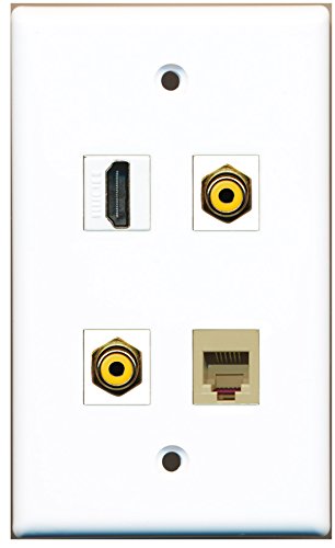RiteAV - 1 Port HDMI 2 Port RCA Yellow 1 Port Phone RJ11 RJ12 Beige Wall Plate