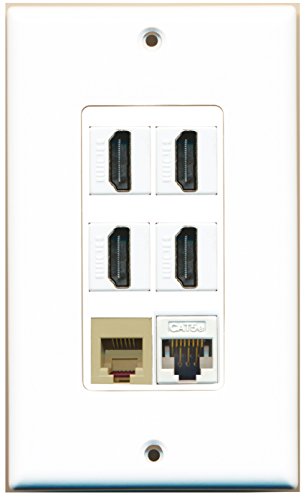 RiteAV - 4 Port HDMI 1 Phone RJ11 RJ12 Beige 1 Cat5e Ethernet White Wall Plate Decorative