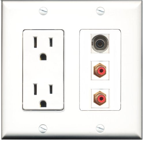 RiteAV - 15 Amp Power Outlet 2 Port RCA Red 1 Port 3.5mm Decorative Wall Plate