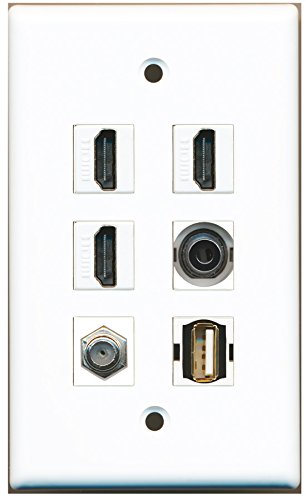 RiteAV - 3 HDMI 1 Port Coax Cable TV- F-Type 1 Port USB A-A 1 Port 3.5mm Wall Plate