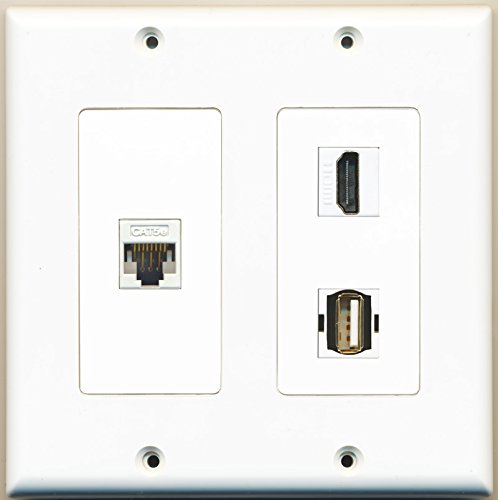 RiteAV - 1 Port HDMI 1 Port USB A-A 1 Port Cat5e Ethernet White - 2 Gang Wall Plate
