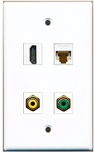 RiteAV - 1 Port HDMI 1 Port RCA Yellow 1 Port RCA Green 1 Port Cat6 Ethernet White Wall Plate