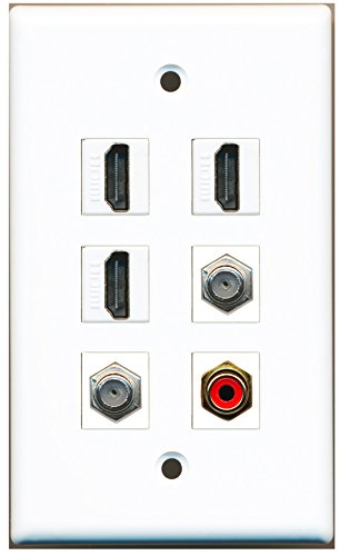 RiteAV - 3 HDMI 1 Port RCA Red 2 Port Coax Cable TV- F-Type Wall Plate