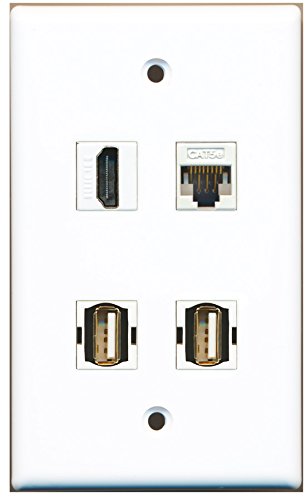 RiteAV - 1 Port HDMI 2 Port USB A-A 1 Port Cat5e Ethernet White Wall Plate