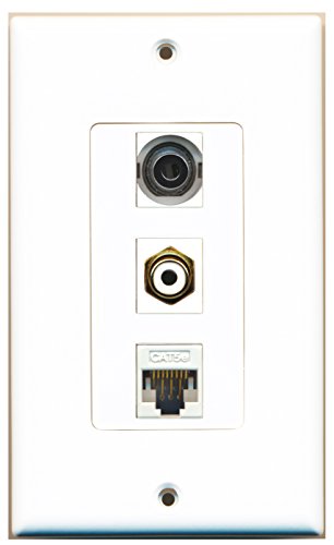 RiteAV - 1 Port RCA White and 1 Port 3.5mm and 1 Port Cat5e Ethernet White Decorative Wall Plate Decorative