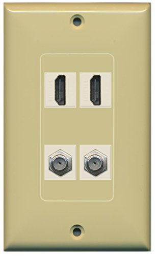 RiteAV - 2 Port HDMI 2 Port Coax Cable TV- F-Type Decorative Wall Plate - Ivory