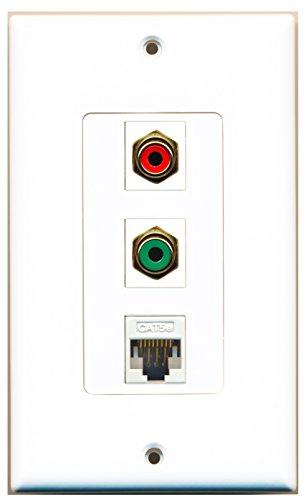 RiteAV - 1 Port RCA Red and 1 Port RCA Green and 1 Port Cat5e Ethernet White Decorative Wall Plate Decorative