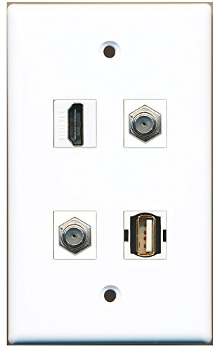 RiteAV - 1 Port HDMI 2 Port Coax Cable TV- F-Type 1 Port USB A-A Wall Plate