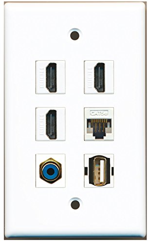 RiteAV - 3 HDMI 1 Port RCA Blue 1 Port USB A-A 1 Port Cat5e Ethernet White Wall Plate