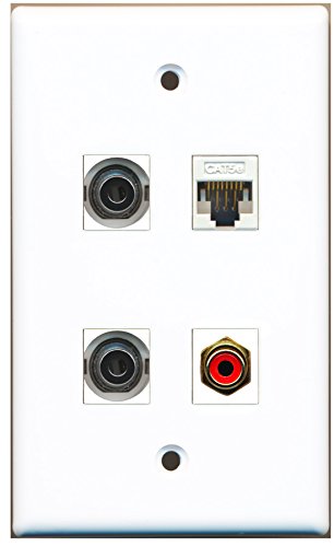 RiteAV - 1 Port RCA Red 2 Port 3.5mm 1 Port Cat5e Ethernet White Wall Plate