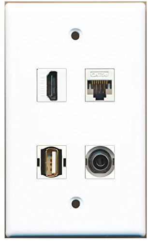 RiteAV - 1 Port HDMI 1 Port USB A-A 1 Port 3.5mm 1 Port Cat5e Ethernet White Wall Plate