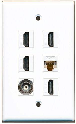 RiteAV - 4 HDMI 1 Port BNC 1 Port Cat6 Ethernet White Wall Plate