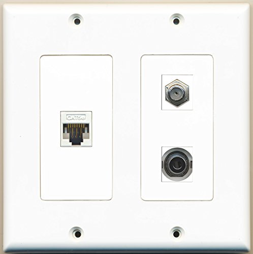 RiteAV - 1 Port Coax Cable TV- F-Type 1 Port 3.5mm 1 Port Cat5e Ethernet White - 2 Gang Wall Plate